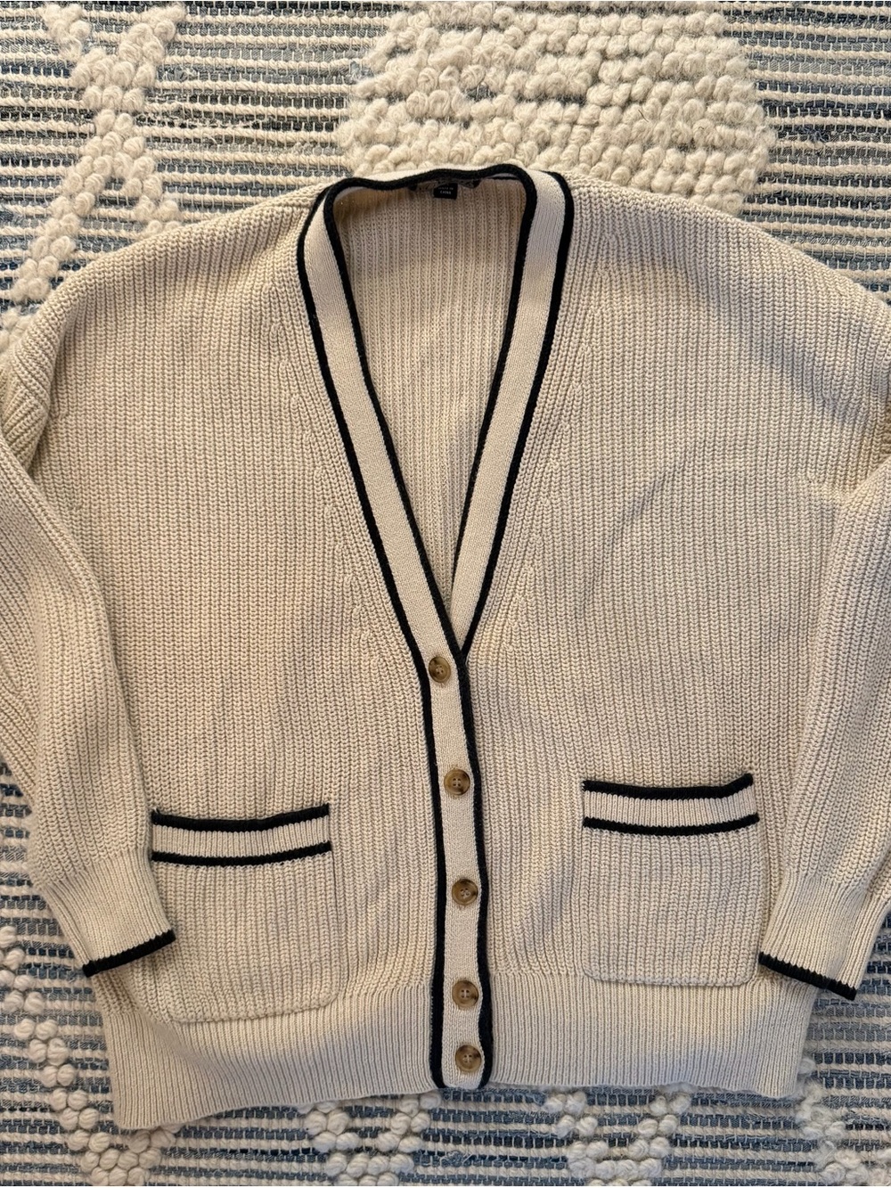 J. Crew Cream Cardigan with Black Trim